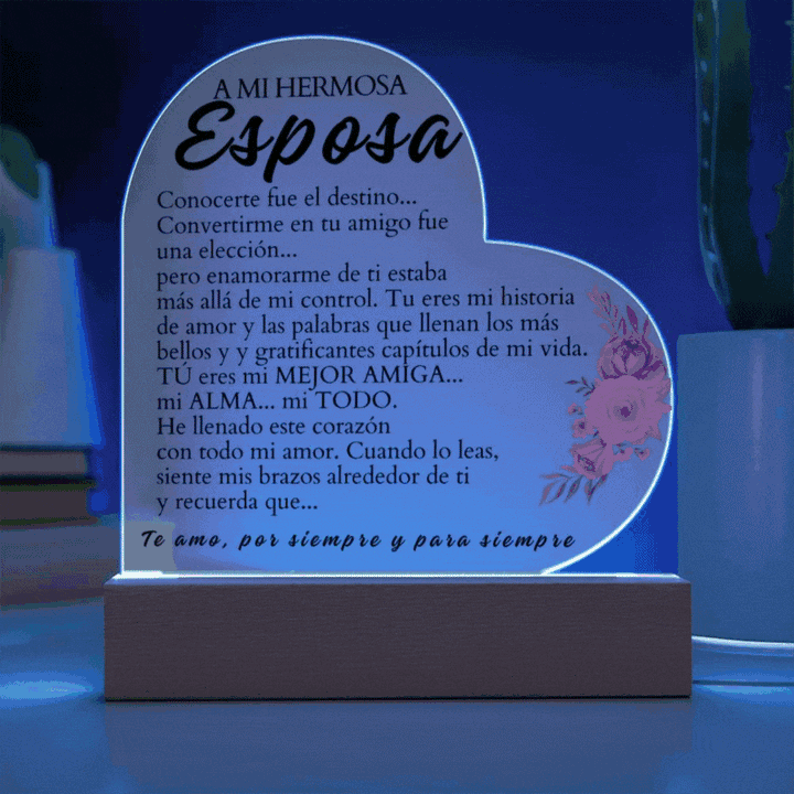 Regalo Para Novia/Esposa | Te Amo | Placa de Acrílico con Corazón Impreso