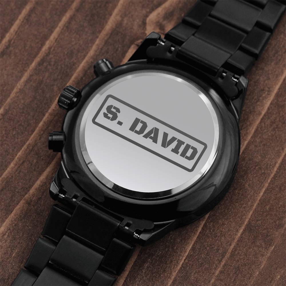 Reloj Cronógrafo Negro con Diseño Grabado - gift