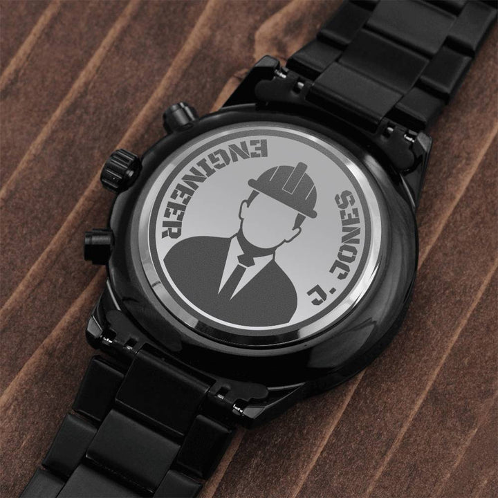 Reloj Cronógrafo Negro con Diseño Grabado UNCLE JAMES