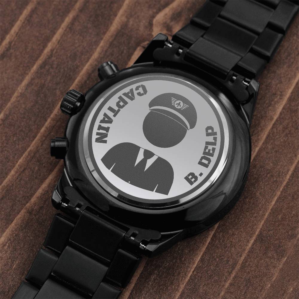 Reloj Cronógrafo Negro con Diseño Grabado - gift