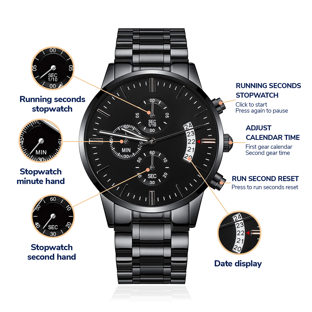 Reloj Cronógrafo Negro con Diseño Grabado - gift