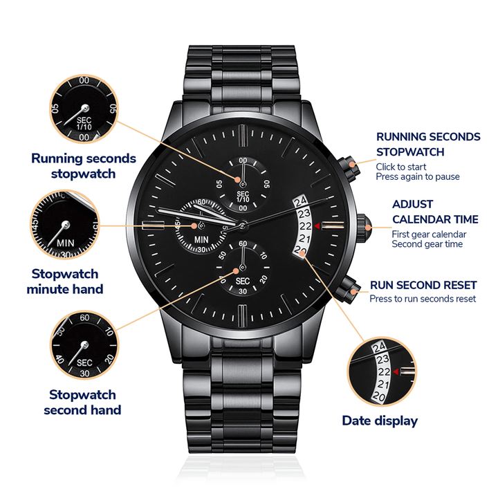 Reloj Cronógrafo Negro con Diseño Grabado UNCLE JAMES