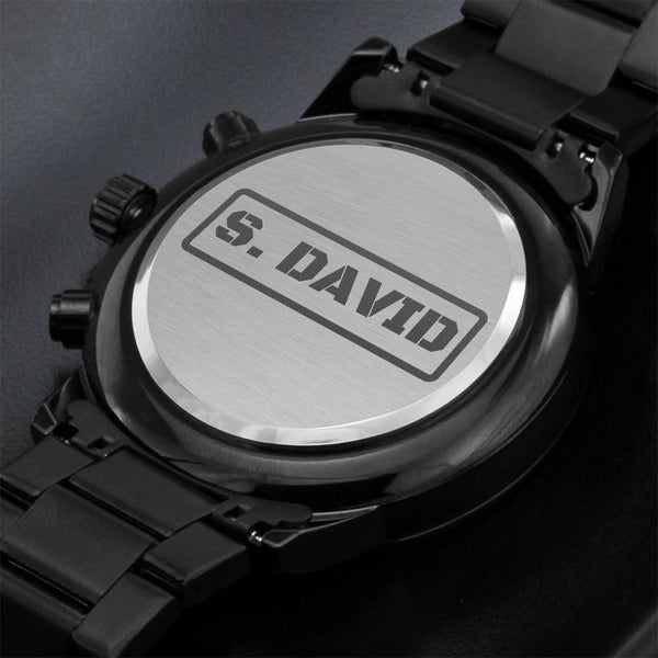 Reloj Cronógrafo Negro con Diseño Grabado - gift