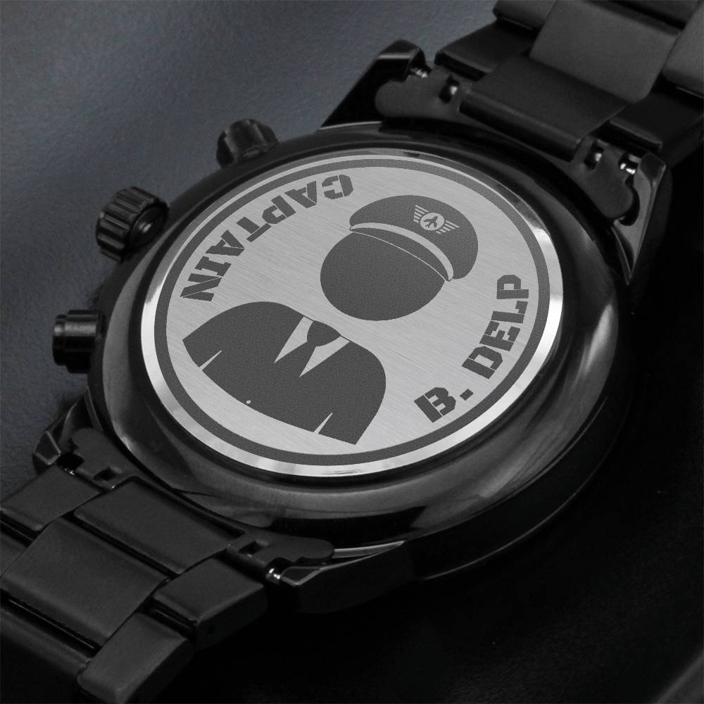 Reloj Cronógrafo Negro con Diseño Grabado - gift