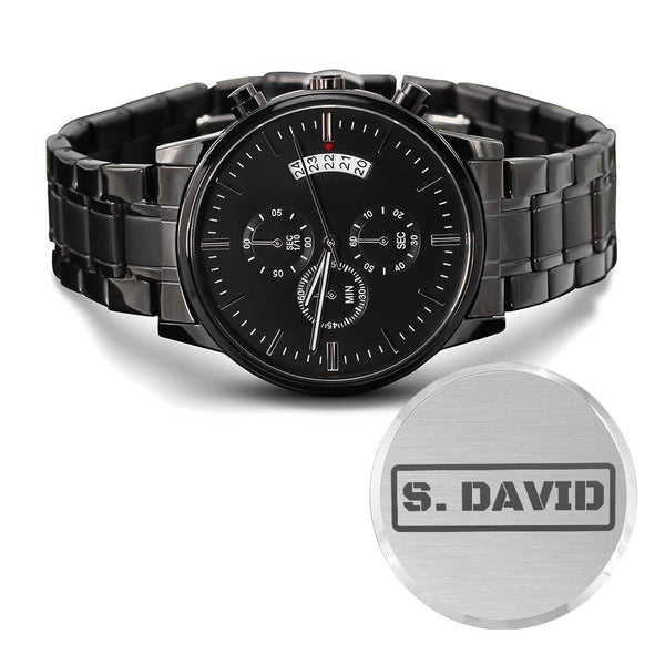 Reloj Cronógrafo Negro con Diseño Grabado - gift
