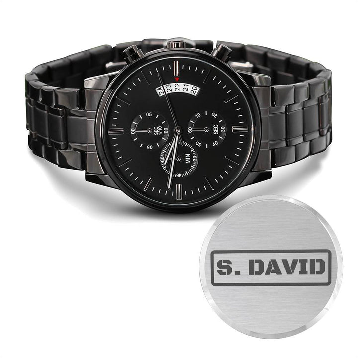 Reloj Cronógrafo Negro con Diseño Grabado - gift