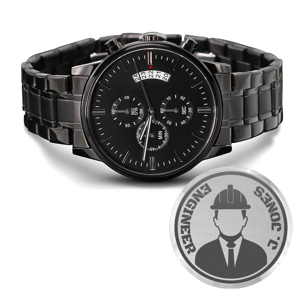 Reloj Cronógrafo Negro con Diseño Grabado UNCLE JAMES