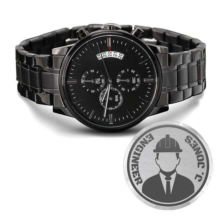 Reloj Cronógrafo Negro con Diseño Grabado UNCLE JAMES