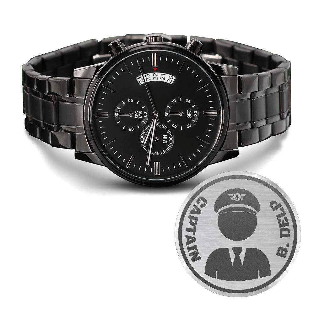 Reloj Cronógrafo Negro con Diseño Grabado - gift