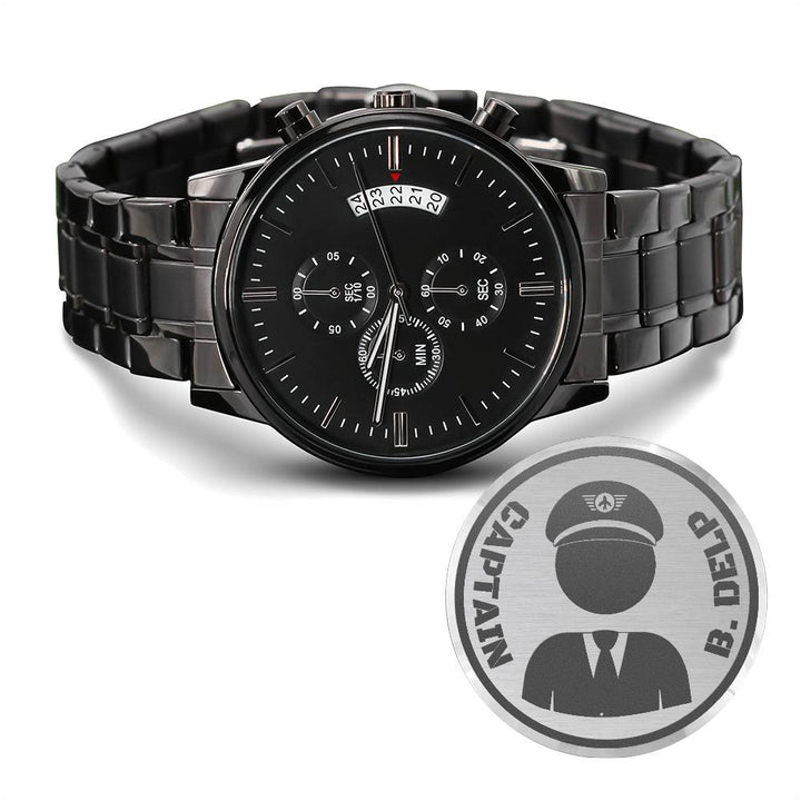 Reloj Cronógrafo Negro con Diseño Grabado - gift