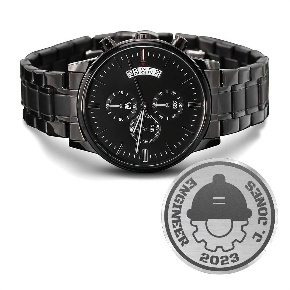 Reloj Cronógrafo Negro con Diseño Grabado JAMESITO