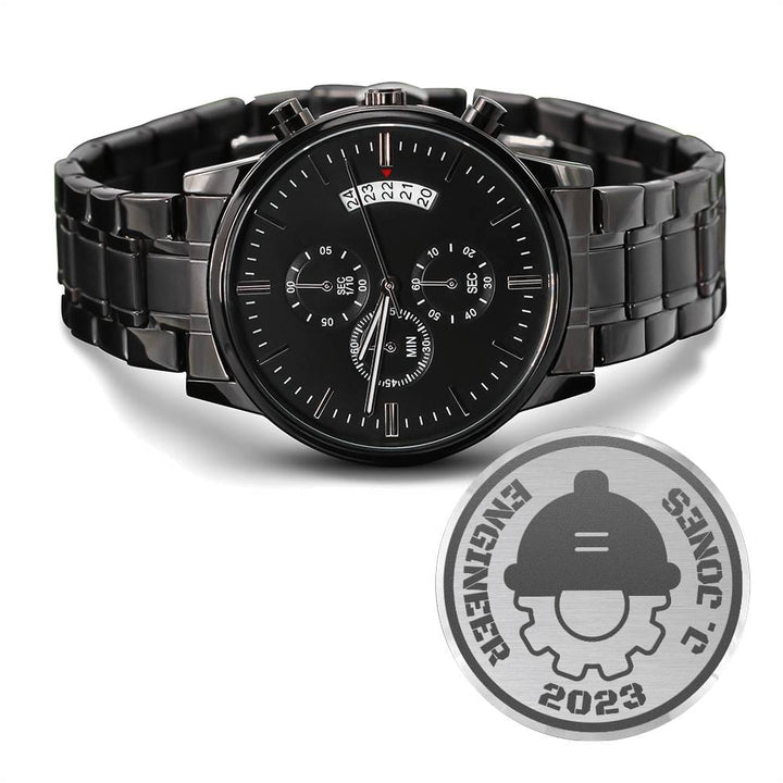 Reloj Cronógrafo Negro con Diseño Grabado JAMESITO