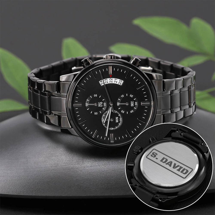 Reloj Cronógrafo Negro con Diseño Grabado - gift