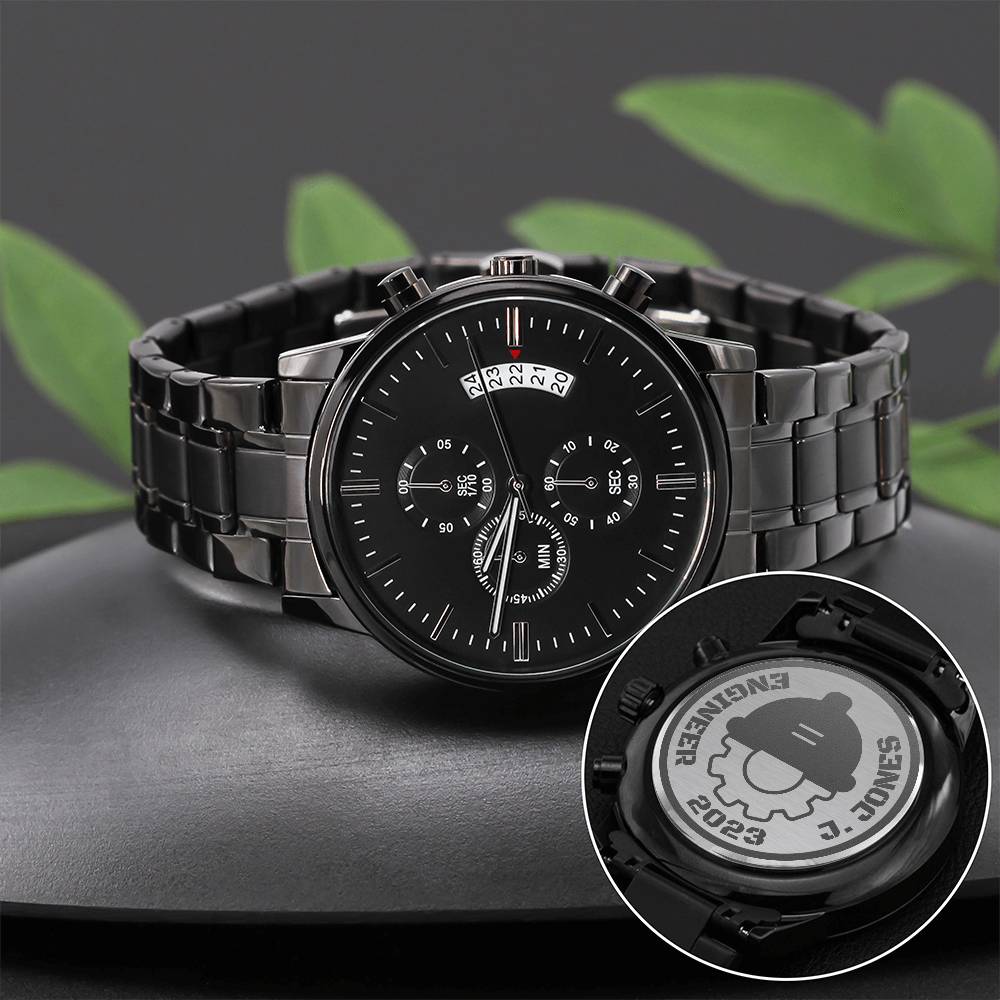 Reloj Cronógrafo Negro con Diseño Grabado JAMESITO