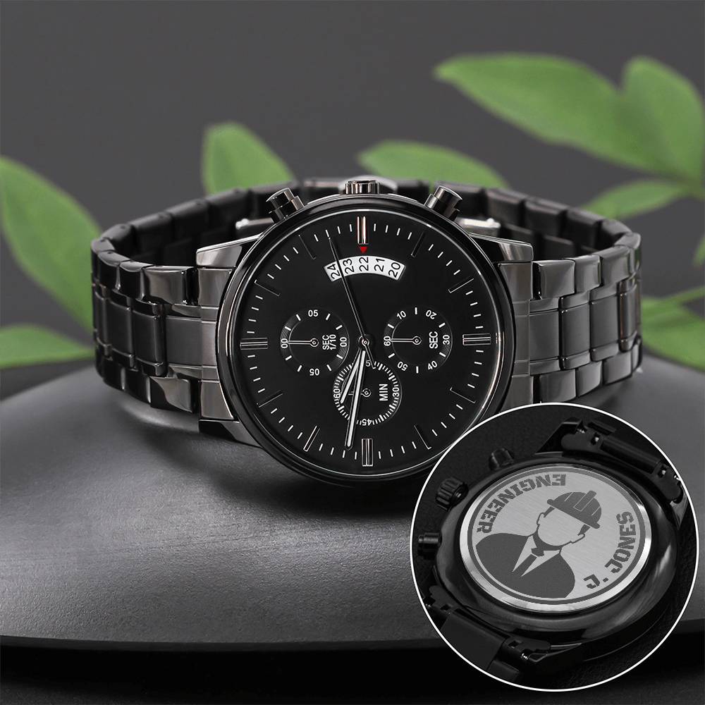 Reloj Cronógrafo Negro con Diseño Grabado UNCLE JAMES