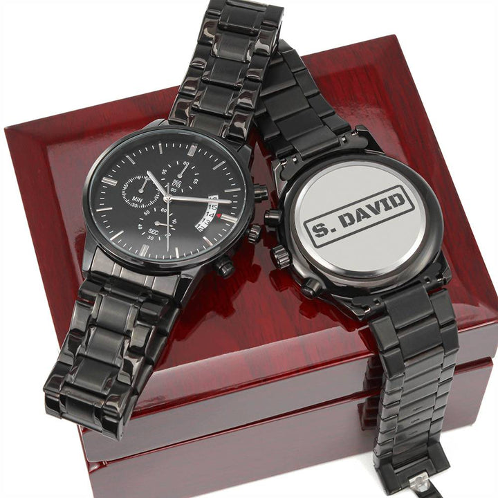 Reloj Cronógrafo Negro con Diseño Grabado - gift