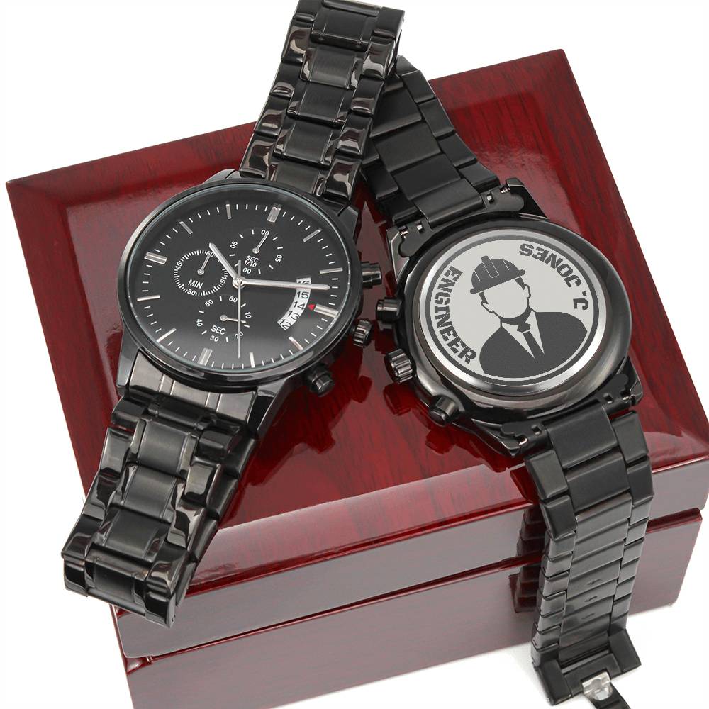 Reloj Cronógrafo Negro con Diseño Grabado UNCLE JAMES