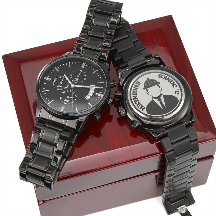 Reloj Cronógrafo Negro con Diseño Grabado UNCLE JAMES