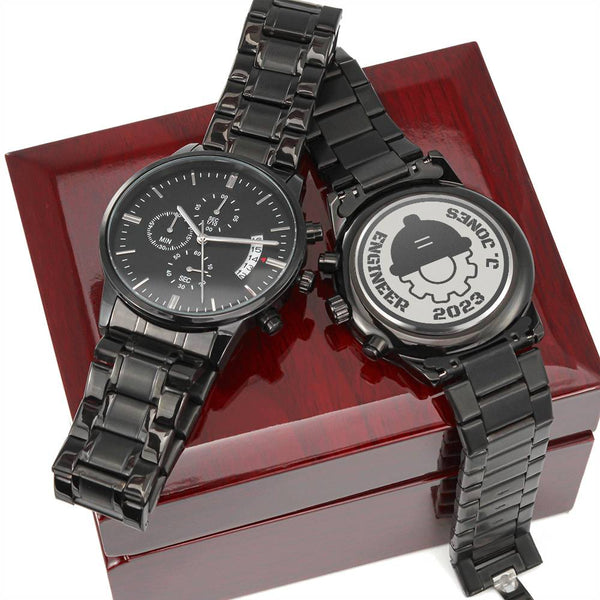 Reloj Cronógrafo Negro con Diseño Grabado JAMESITO