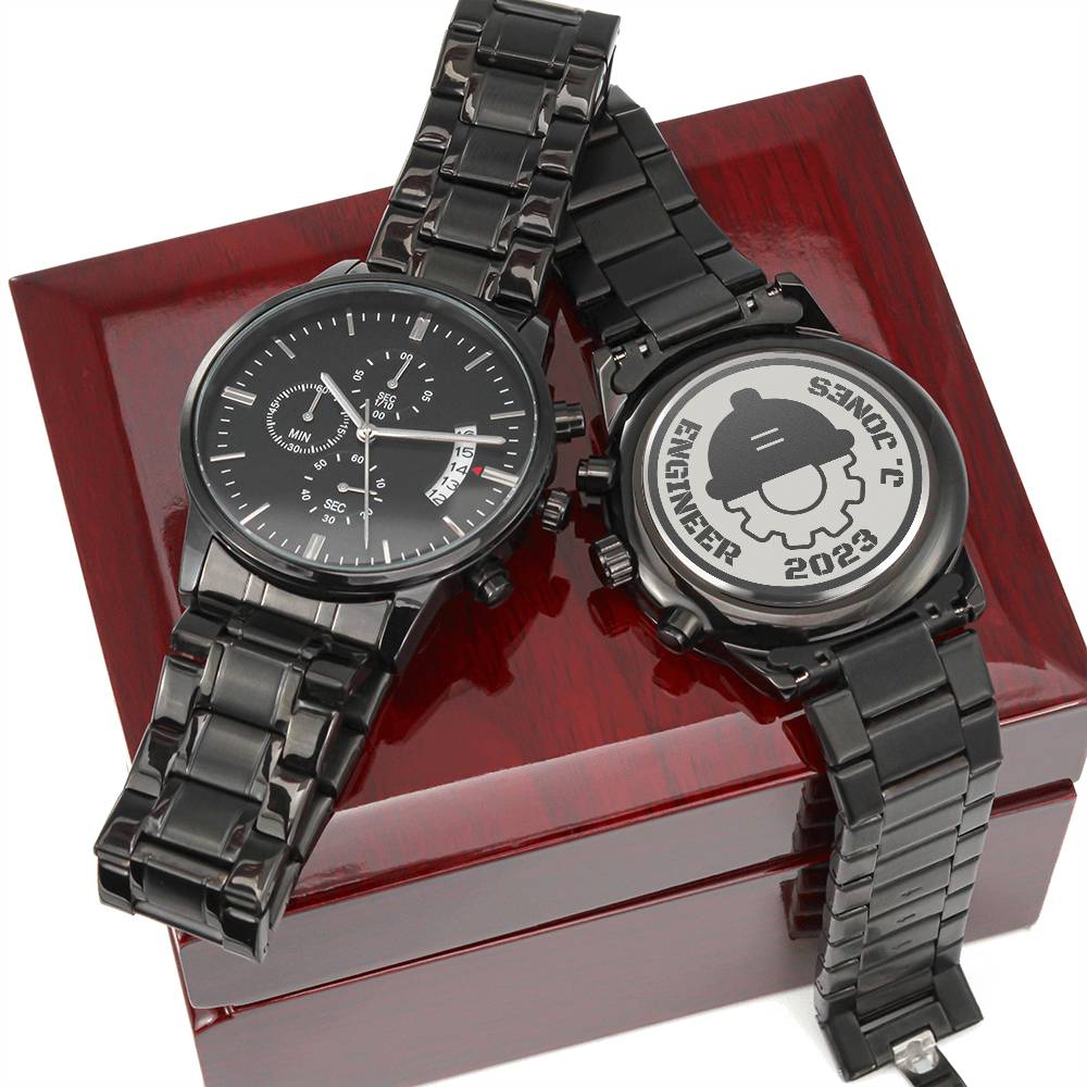 Reloj Cronógrafo Negro con Diseño Grabado JAMESITO