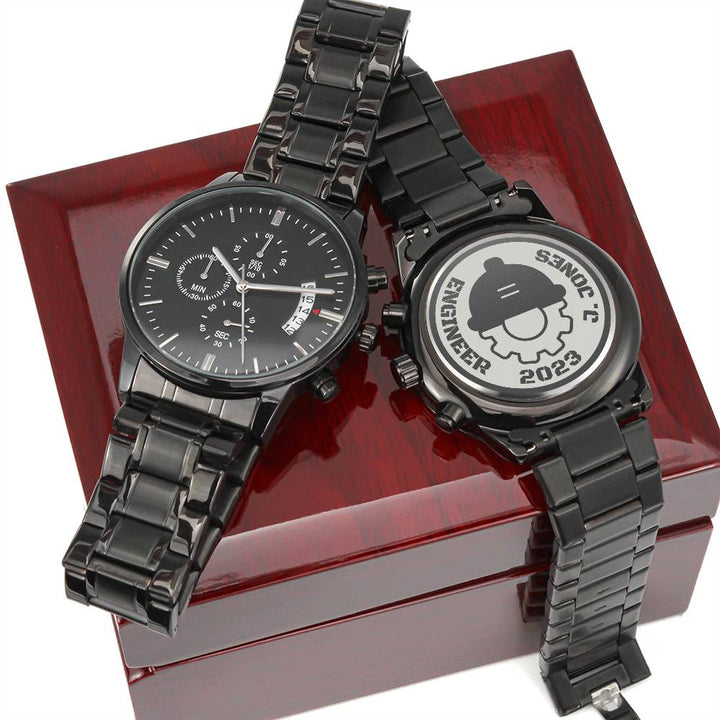 Reloj Cronógrafo Negro con Diseño Grabado JAMESITO