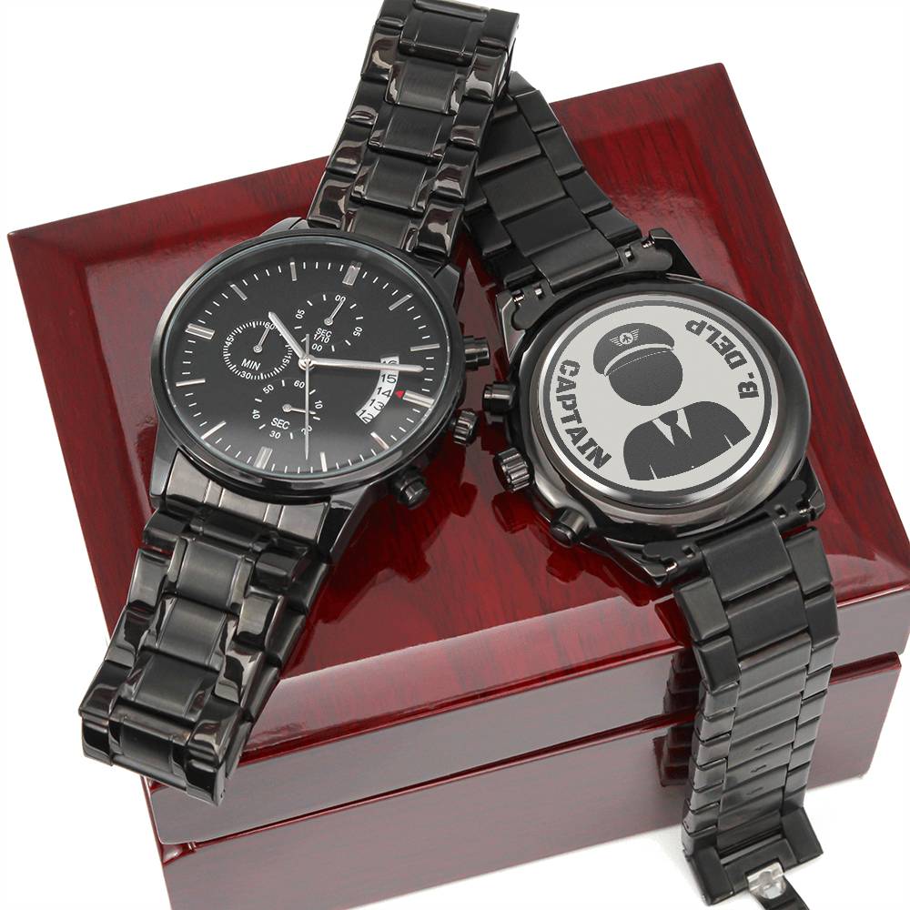 Reloj Cronógrafo Negro con Diseño Grabado - gift