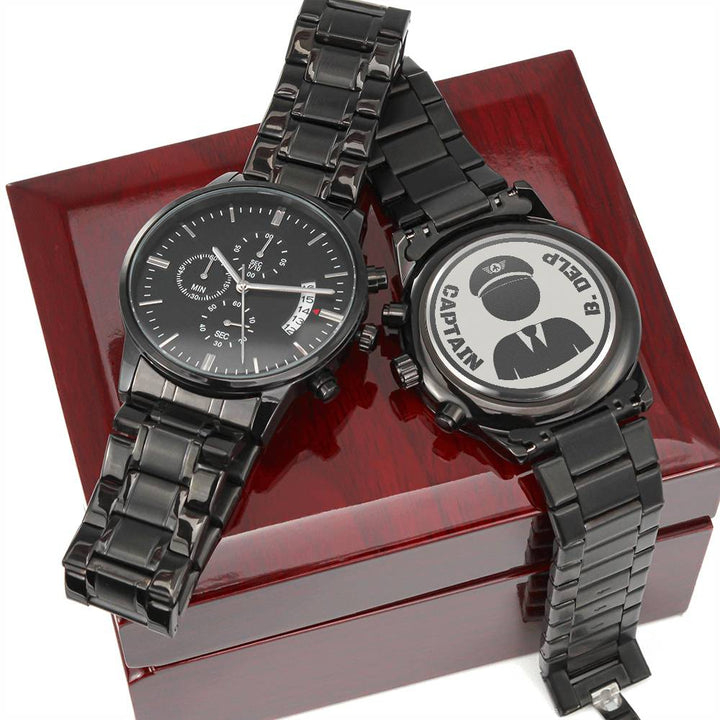 Reloj Cronógrafo Negro con Diseño Grabado - gift