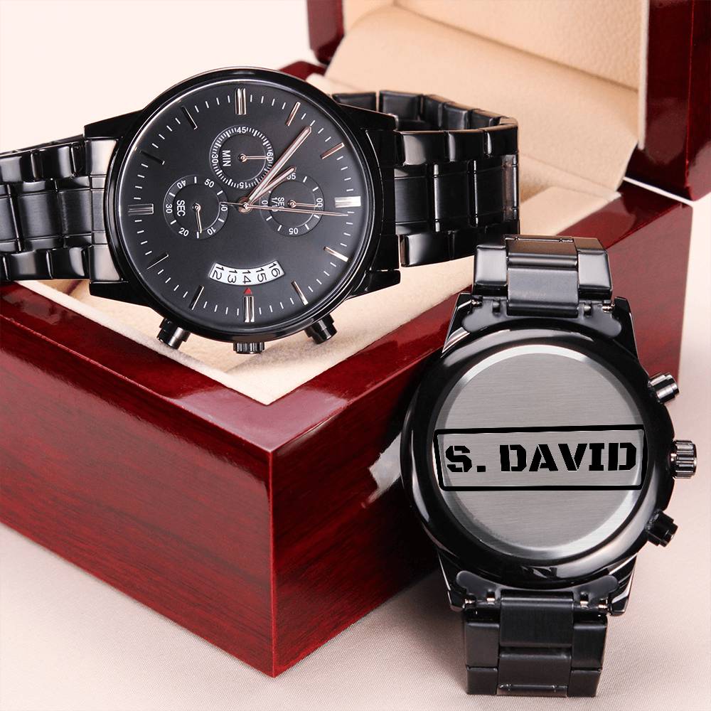 Reloj Cronógrafo Negro con Diseño Grabado - gift