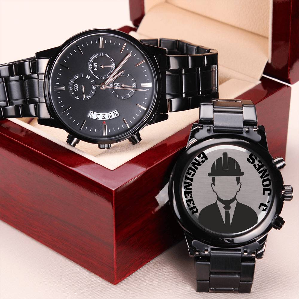 Reloj Cronógrafo Negro con Diseño Grabado UNCLE JAMES