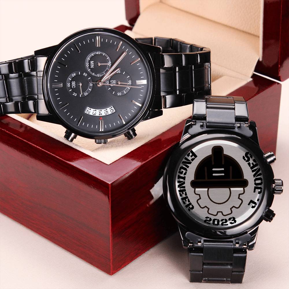 Reloj Cronógrafo Negro con Diseño Grabado JAMESITO
