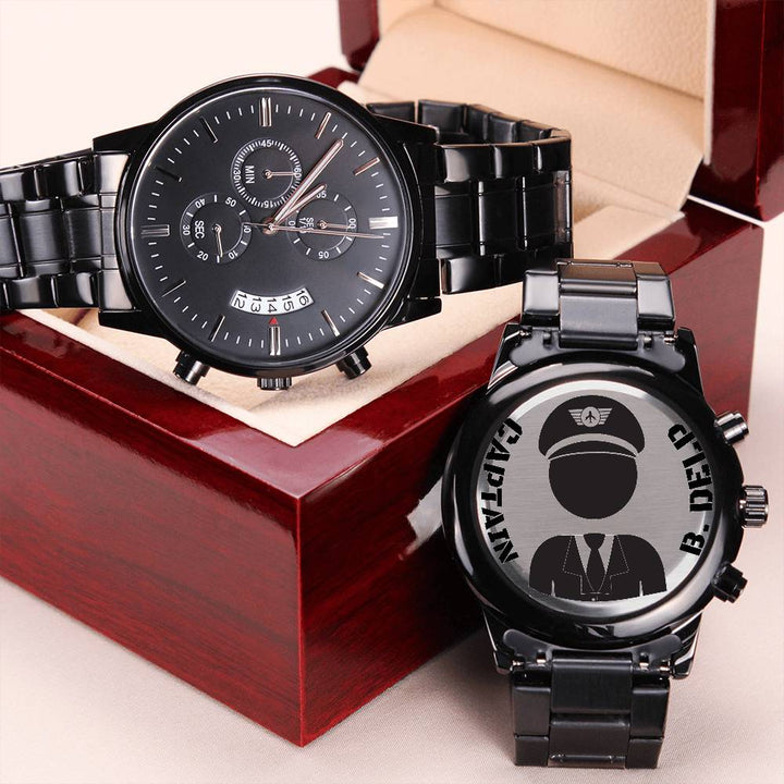 Reloj Cronógrafo Negro con Diseño Grabado - gift