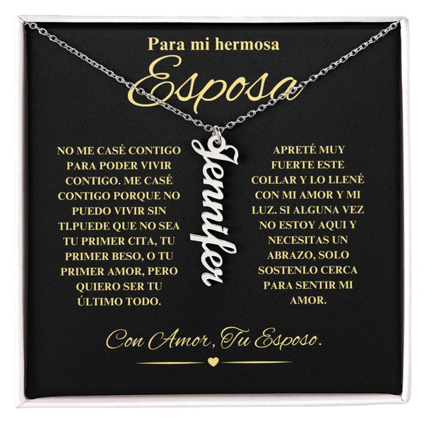 Regalo Para Novia/Esposa | Mi Hermosa | Collar con nombre vertical