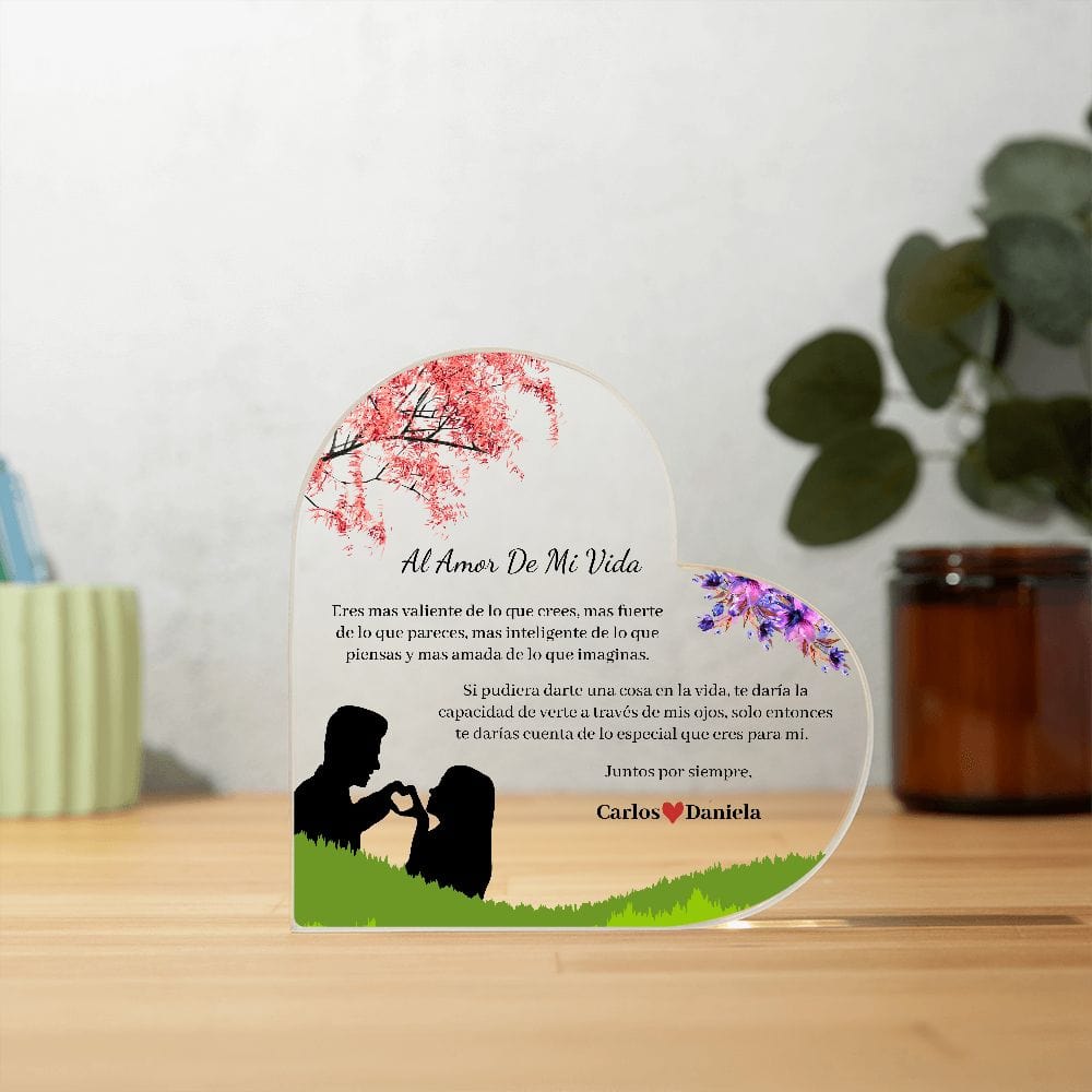 Regalo Para Novia/Esposa | Amor De Mi Vida | Acrílico con Corazón Impreso