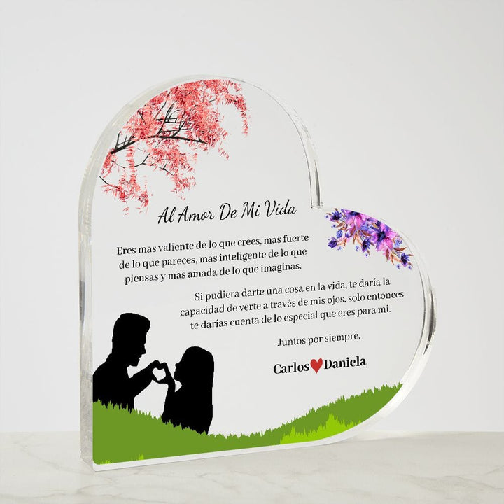Regalo Para Novia/Esposa | Amor De Mi Vida | Acrílico con Corazón Impreso