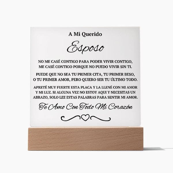 Regalo Para Esposo | Un Símbolo de Amor Eterno | Placa de Acrílico Cuadrada