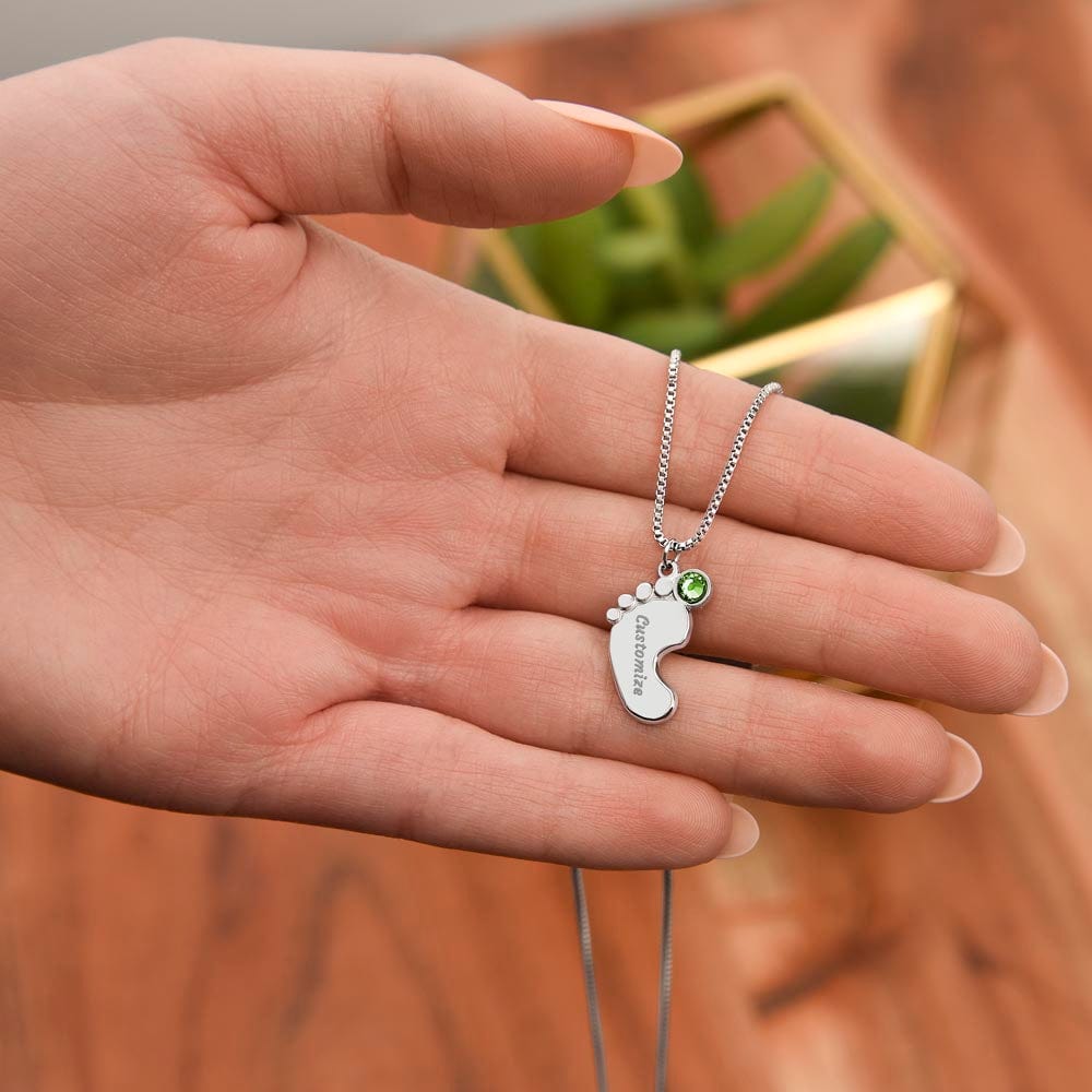 Collar de Piecitos de Bebé Personalizado con Piedra de Nacimiento - Diseño Personalizado