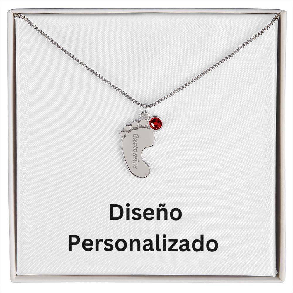 Collar de Piecitos de Bebé Personalizado con Piedra de Nacimiento - Diseño Personalizado