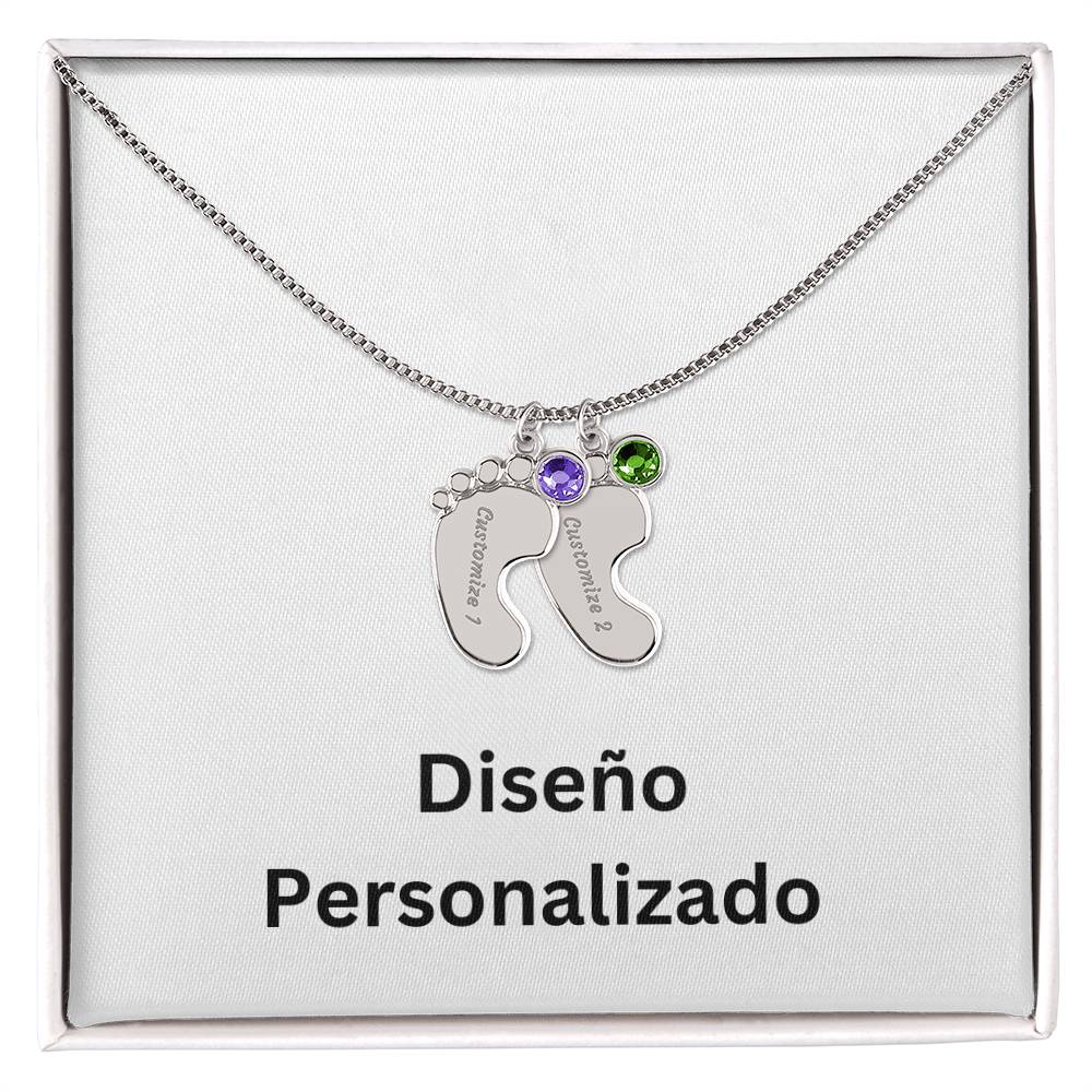 Collar de Piecitos de Bebé Personalizado con Piedra de Nacimiento - Diseño Personalizado