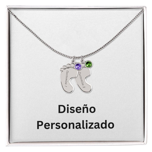 Collar de Piecitos de Bebé Personalizado con Piedra de Nacimiento - Diseño Personalizado