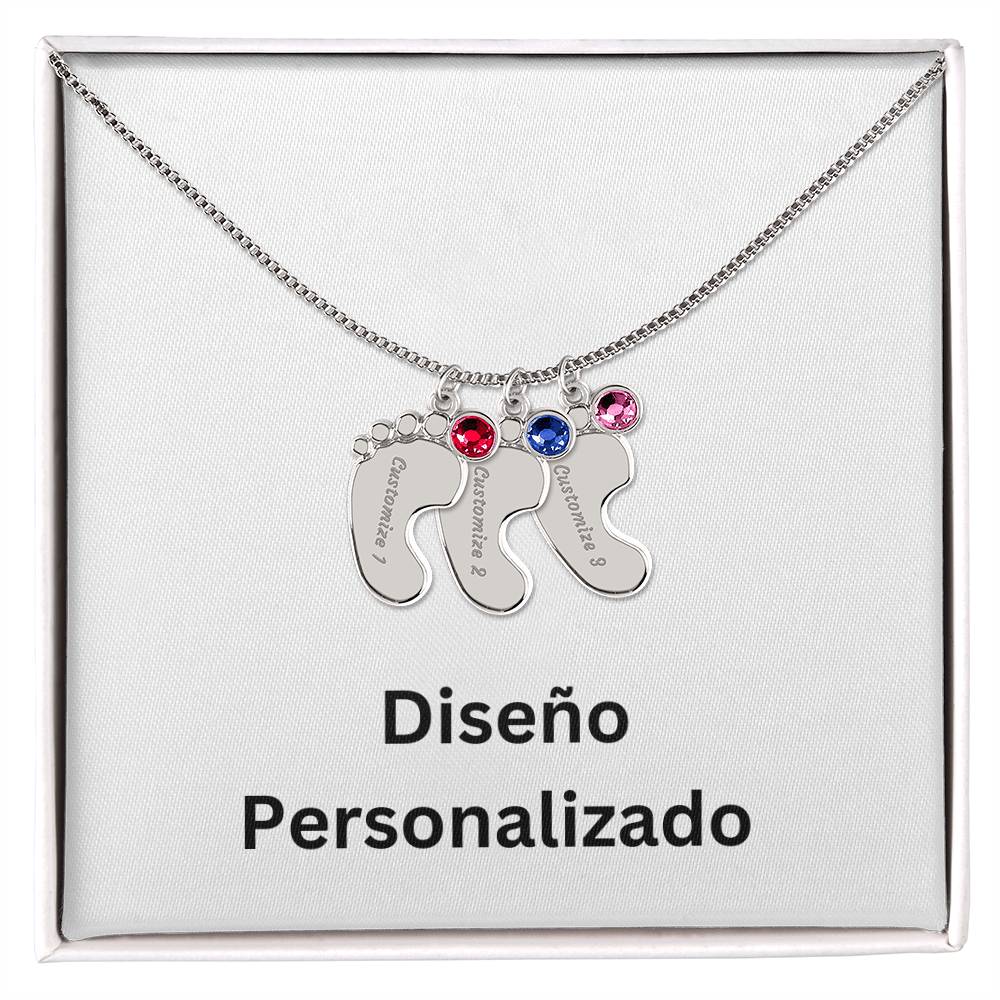Collar de Piecitos de Bebé Personalizado con Piedra de Nacimiento - Diseño Personalizado