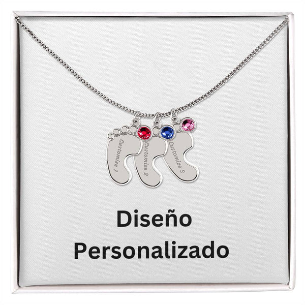 Collar de Piecitos de Bebé Personalizado con Piedra de Nacimiento - Diseño Personalizado