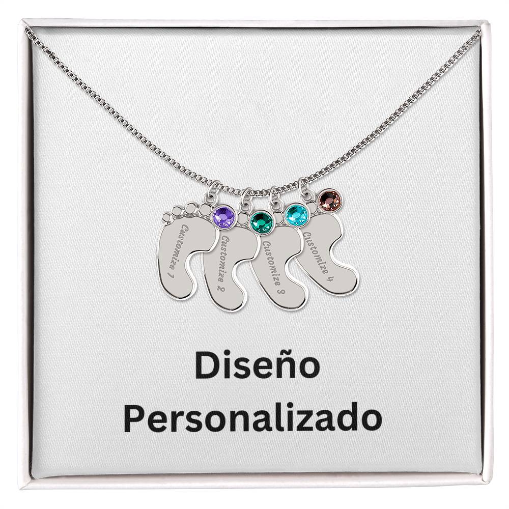 Collar de Piecitos de Bebé Personalizado con Piedra de Nacimiento - Diseño Personalizado