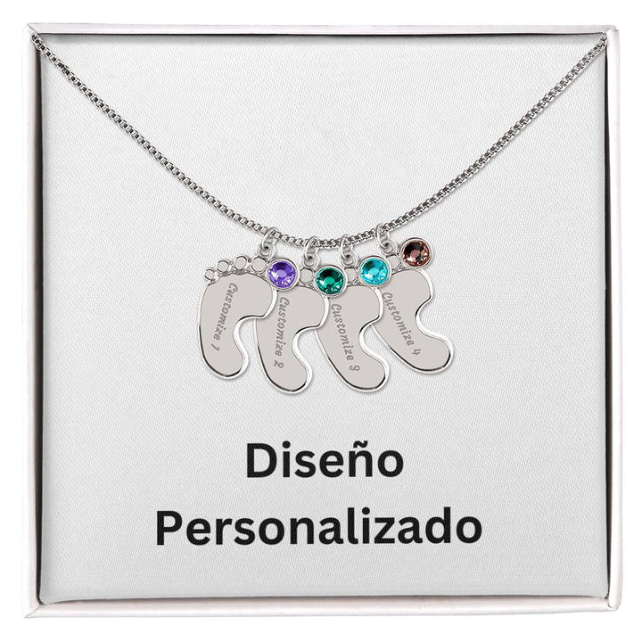 Collar de Piecitos de Bebé Personalizado con Piedra de Nacimiento - Diseño Personalizado