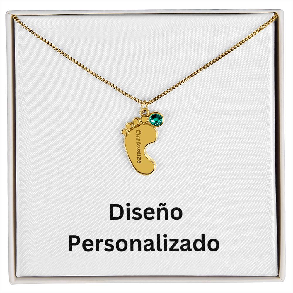 Collar de Piecitos de Bebé Personalizado con Piedra de Nacimiento - Diseño Personalizado