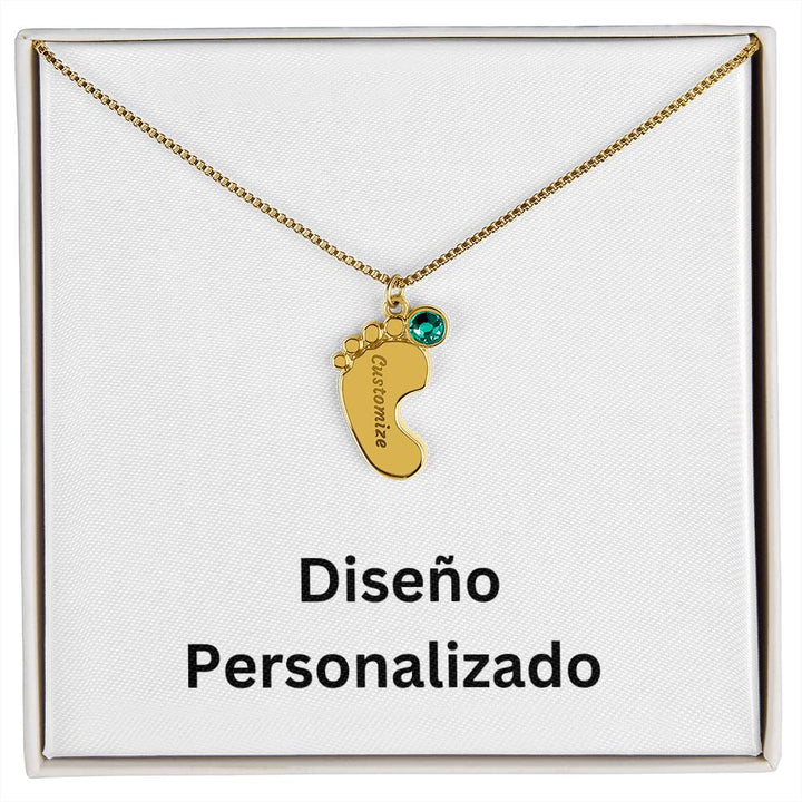 Collar de Piecitos de Bebé Personalizado con Piedra de Nacimiento - Diseño Personalizado