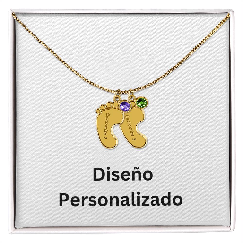Collar de Piecitos de Bebé Personalizado con Piedra de Nacimiento - Diseño Personalizado