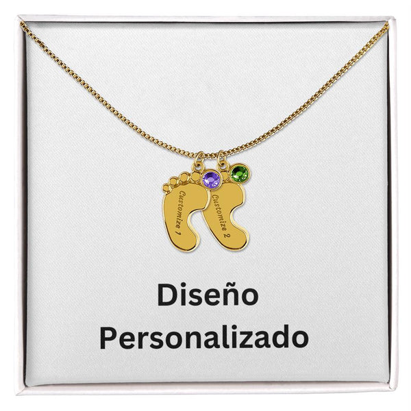 Collar de Piecitos de Bebé Personalizado con Piedra de Nacimiento - Diseño Personalizado
