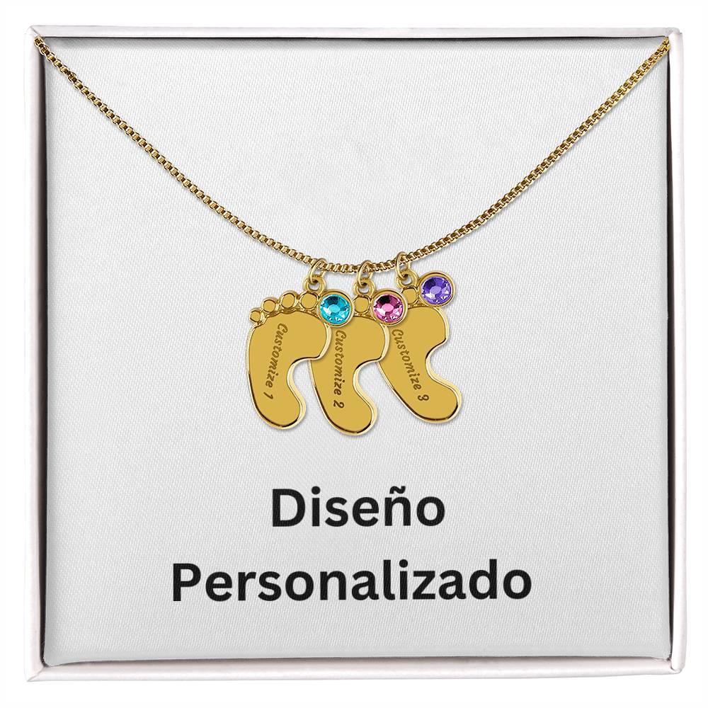 Collar de Piecitos de Bebé Personalizado con Piedra de Nacimiento - Diseño Personalizado