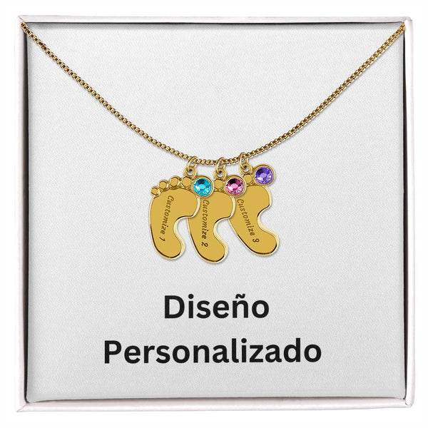 Collar de Piecitos de Bebé Personalizado con Piedra de Nacimiento - Diseño Personalizado