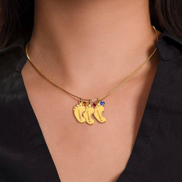 Collar de Piecitos de Bebé Personalizado con Piedra de Nacimiento - Diseño Personalizado